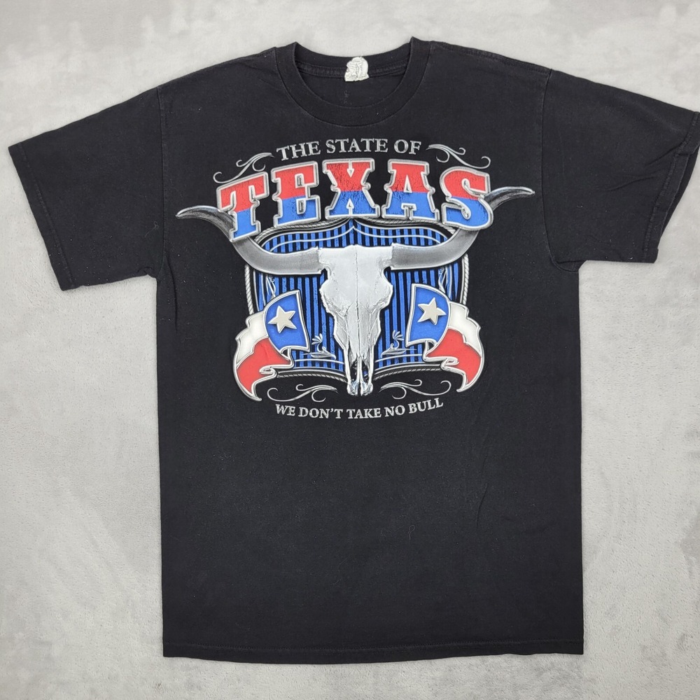 Vintage Texas Shirt Mens Medium Southern Big Star Flag Rodeo BBQ Steer Bull Horn